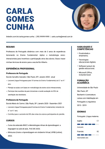 Modelo de currículo por profissão