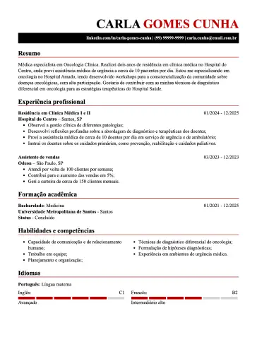 Modelo de currículo por profissão