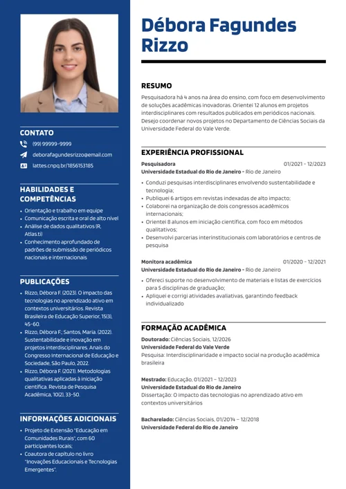 exemplo de currículo acadêmico com modelo