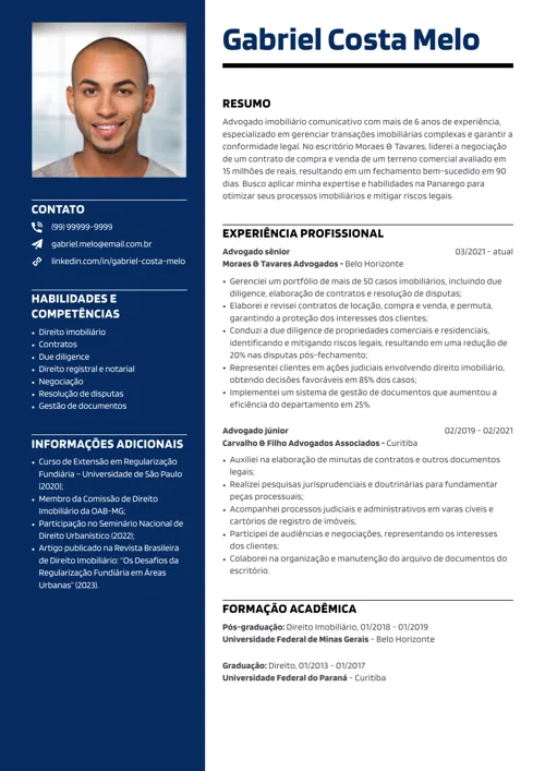 exemplo de currículo de advogado imobiliário