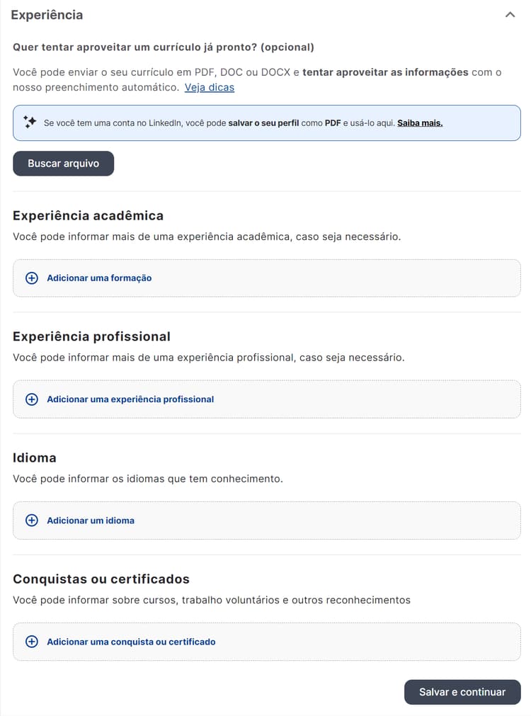  Formulário no portal trabalhe conosco da Ambev.