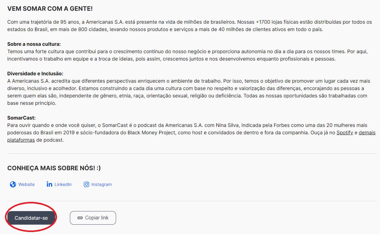 Como candidatar-se no sistema Americanas Carreiras.