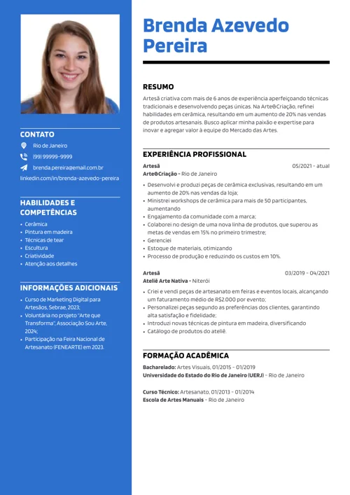 exemplo de currículo de artesão