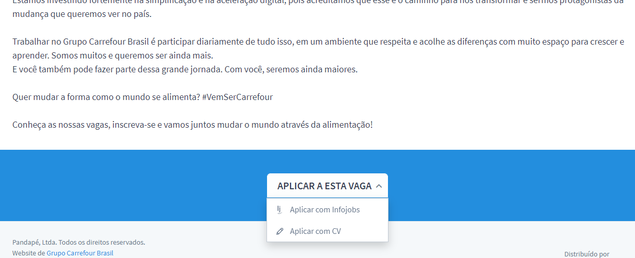 tipos de candidatura no portal Atacadão trabalhe conosco.