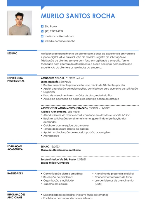exemplo de currículo de atendimento ao cliente feito no gerador da LiveCareer