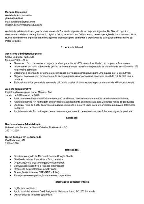 exemplo de currículo ATS