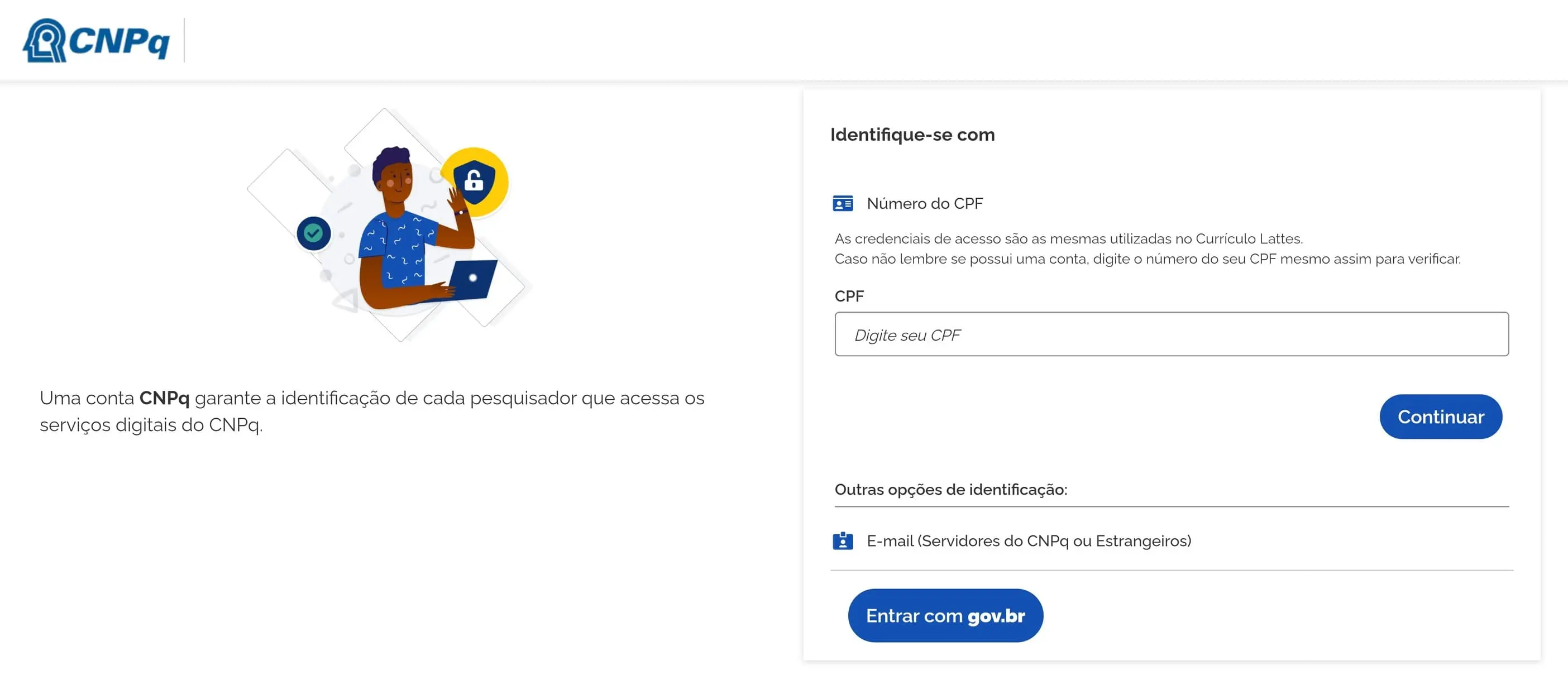 tela de login do CNPq para editar o Lattes