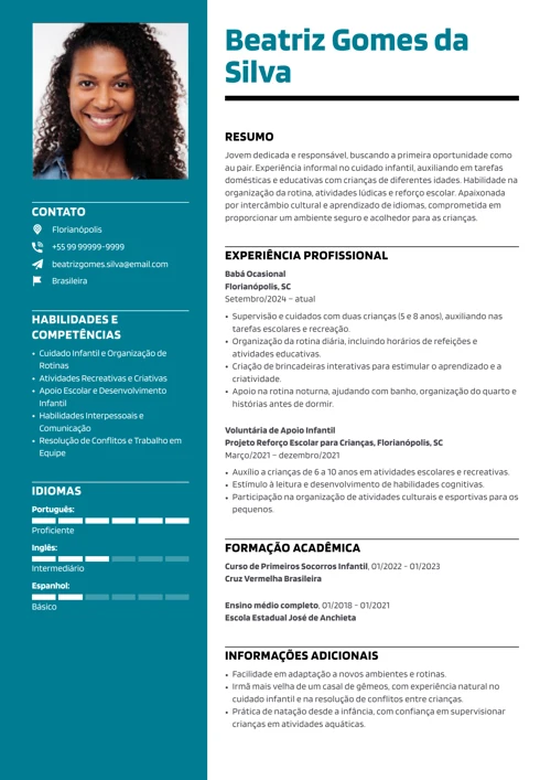 exemplo de currículo de au pair com modelo personalizado