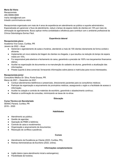 exemplo de currículo básico