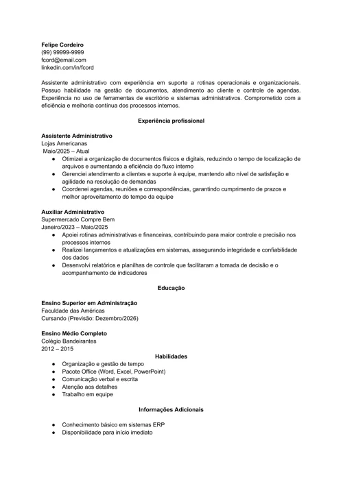Curriculo basico do gerador da LiveCareer