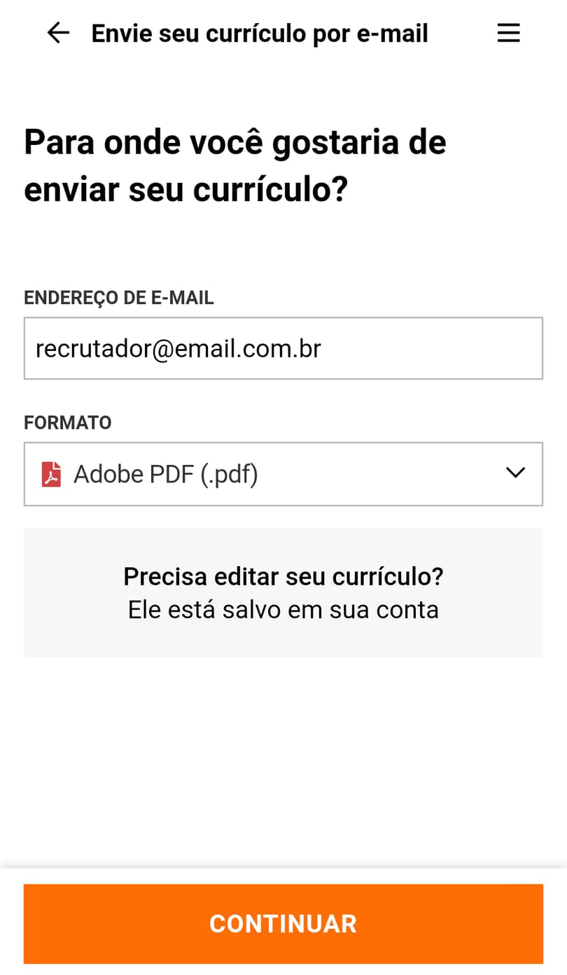 escolha o formato do currículo