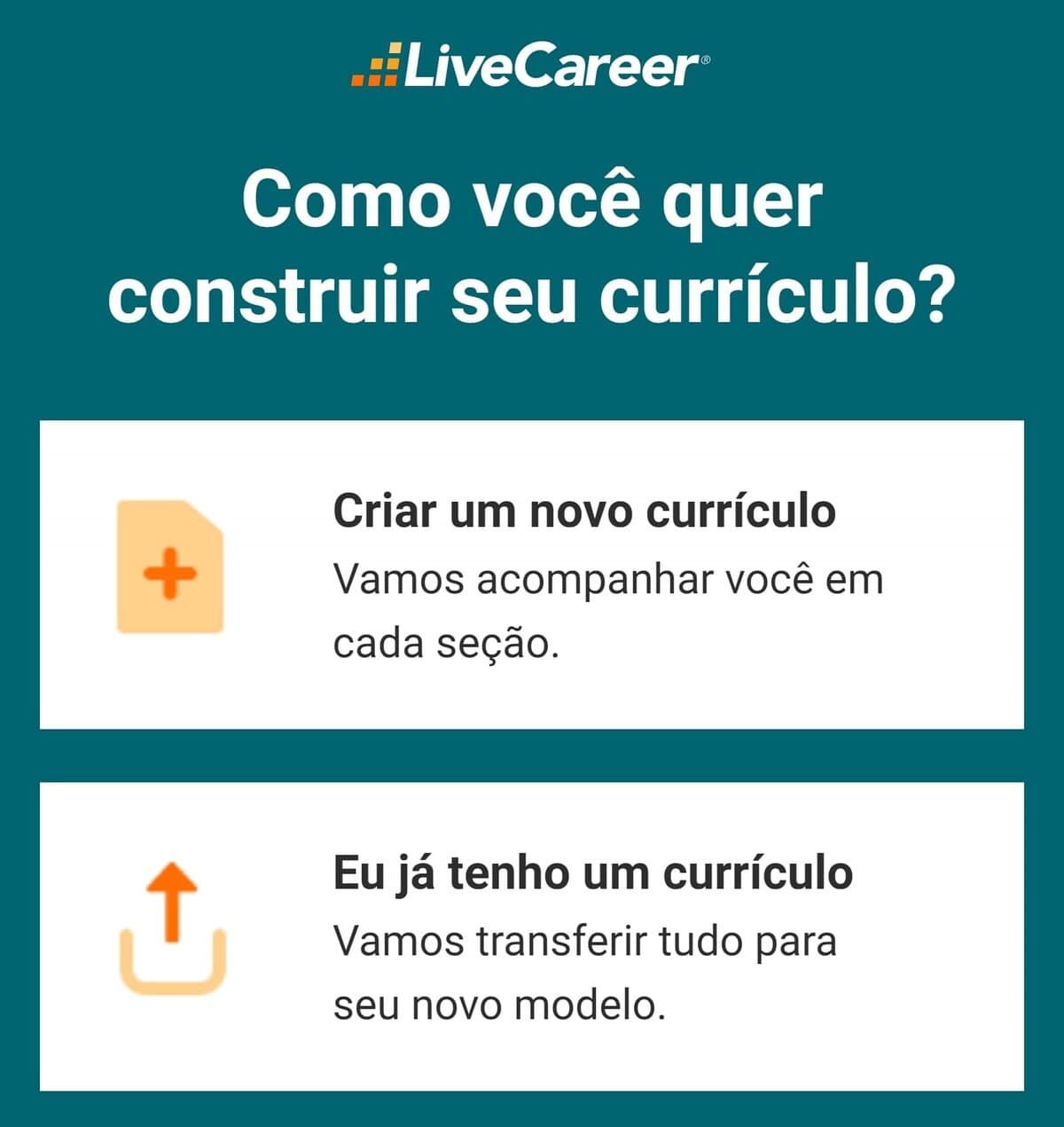 crie um currículo novo ou use seu CV