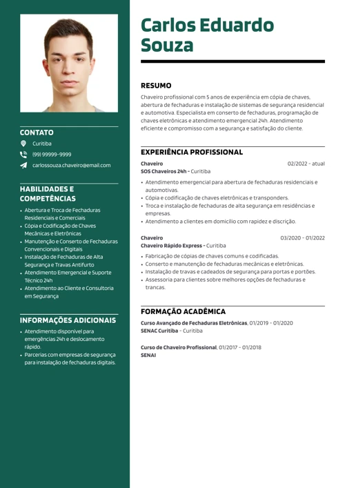 modelo de currículo para chaveiro
