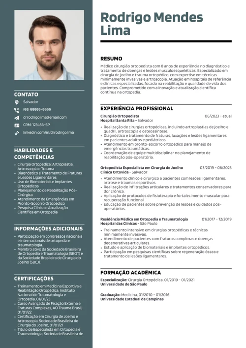 exemplo de currículo de cirurgião ortopedista pronto