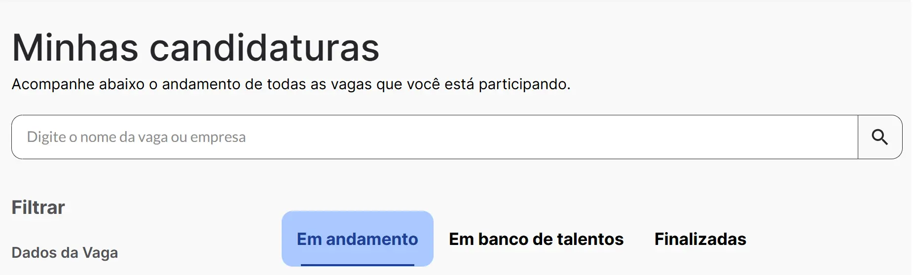 tela "Minhas candidaturas" da plataforma usada para enviar o currículo para a Coca-Cola