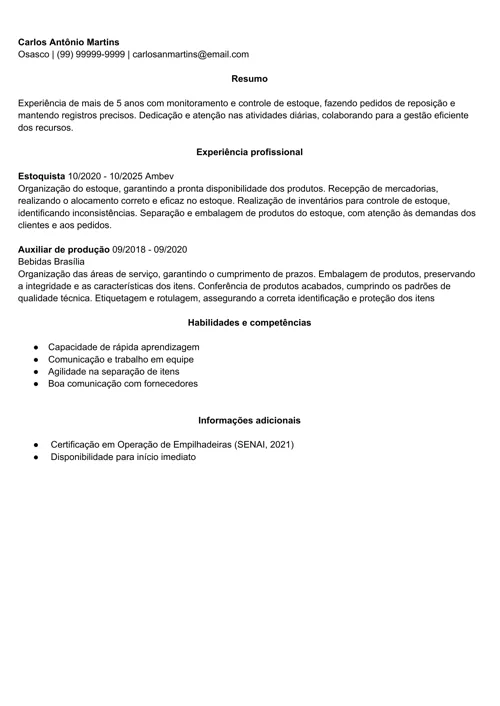 exemplo de currículo para a Coca-Cola feito no gerador da LiveCareer