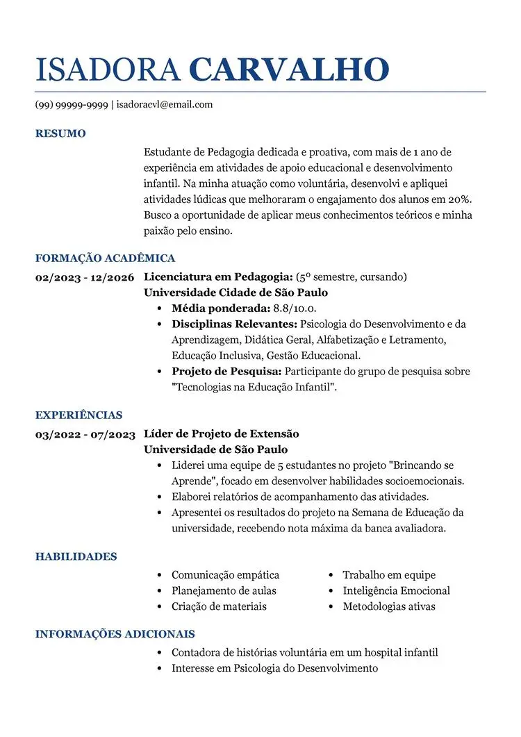 Modelo de currículo sem foto do gerador da LiveCareer