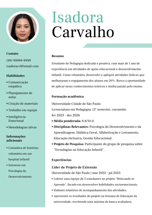 exemplo de CV com foto do gerador da LiveCareer
