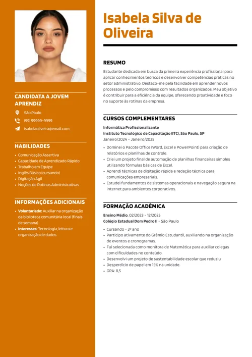 exemplo de CV com curso de informática feito no gerador da LiveCareer
