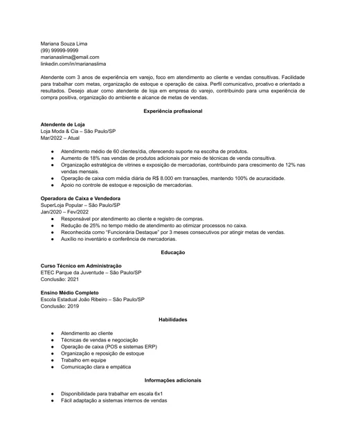 modelo de curriculo do gerador da LiveCareer