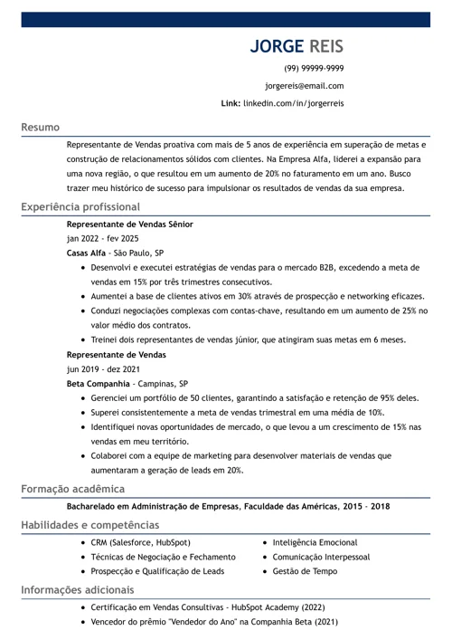 modelo de um bom currículo