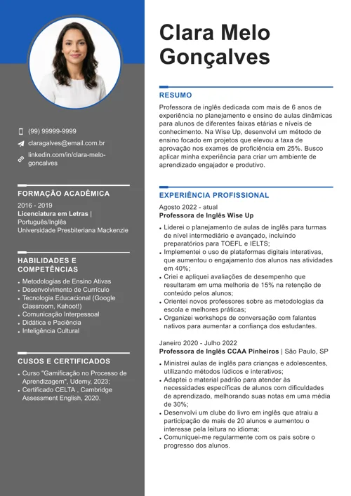 exemplo de como fazer um currículo no gerador da LiveCareer