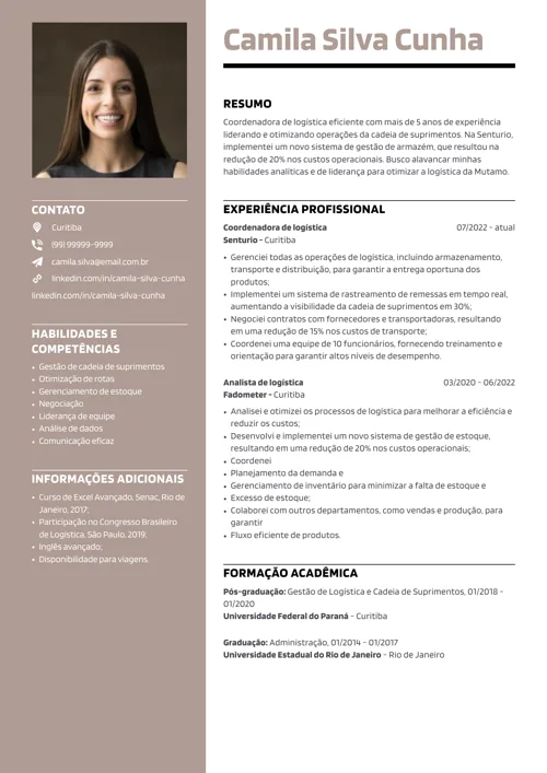 exemplo de currículo de coordenador de logística