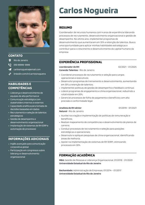 modelo de currículo para coordenador de RH