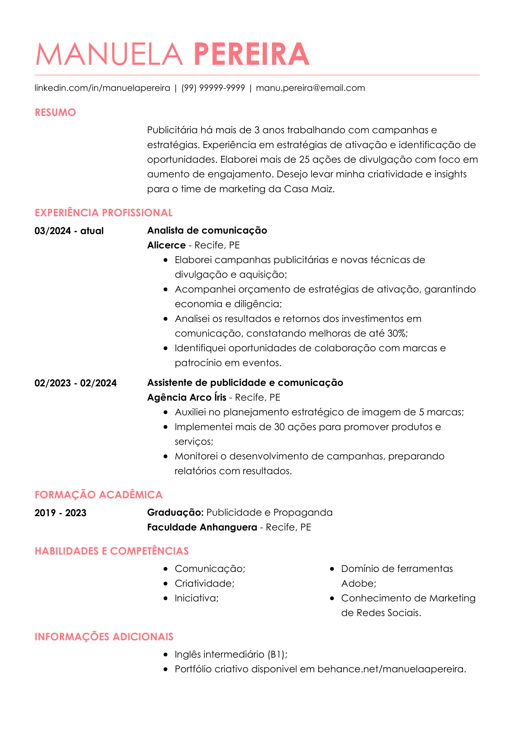currículo criativo simples
