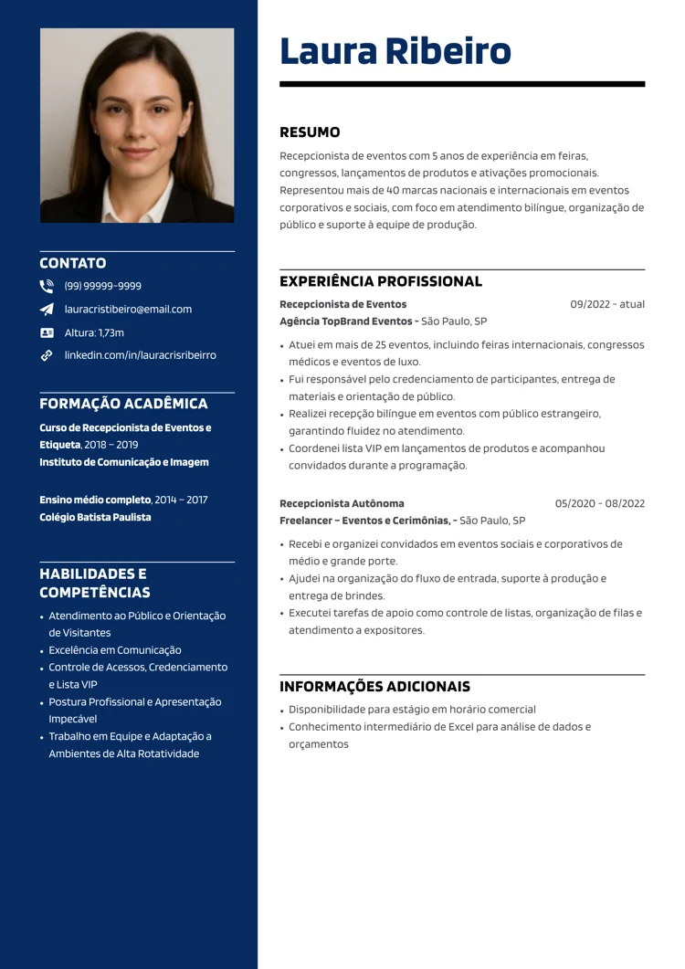 Modelo “Impecável” de CV com foto