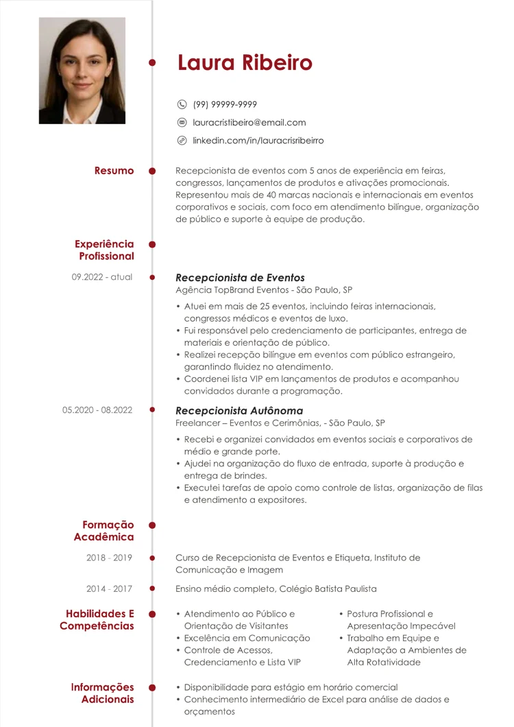 currículo com foto e linha do tempo