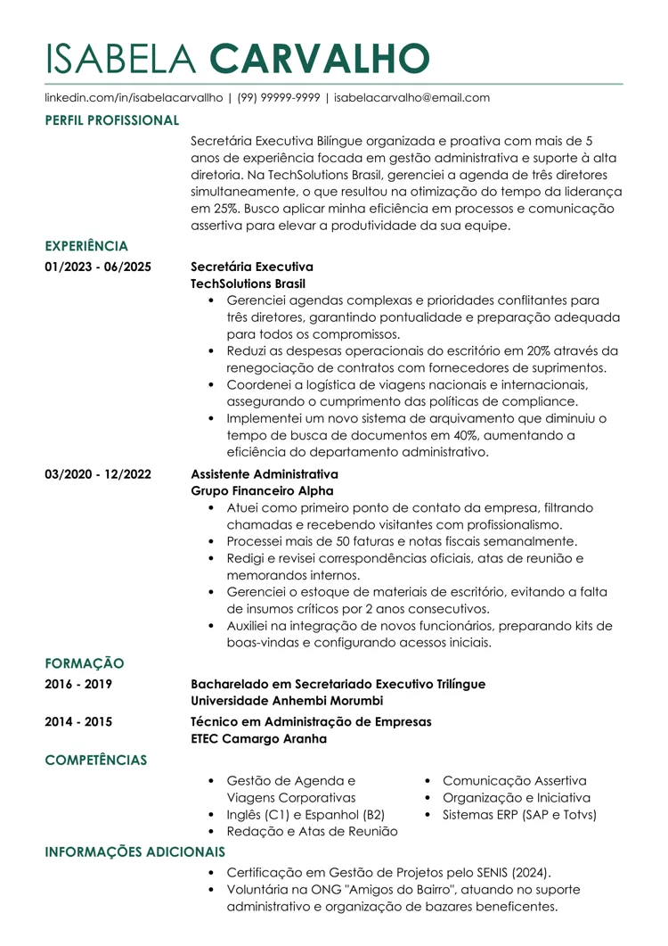 Exemplo de curriculum vitae feito no gerador de currículos online da LiveCareer