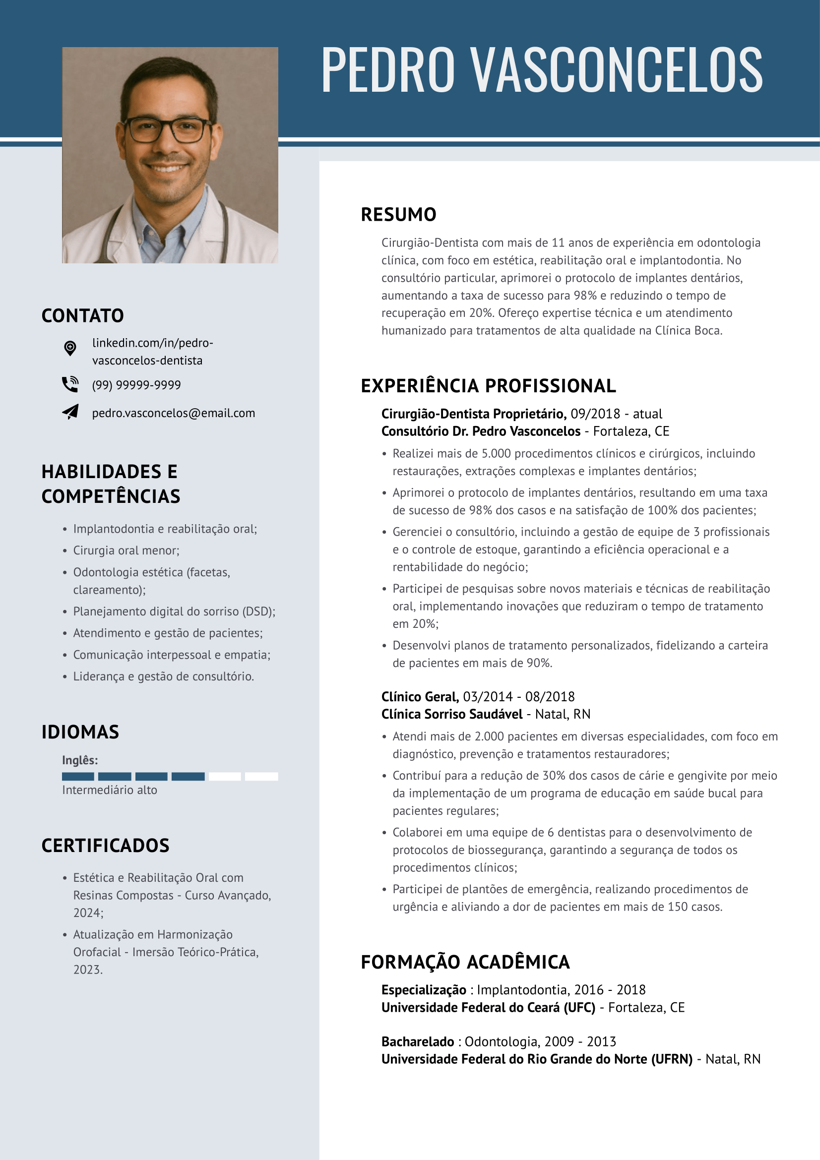 modelo de currículo de dentista experiente