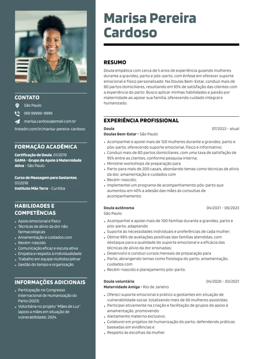 exemplo de currículo de doula