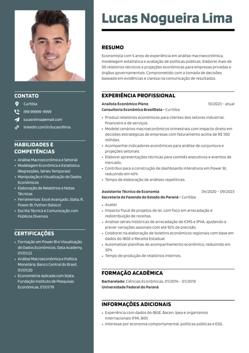 currículo de economista com modelo para PDF