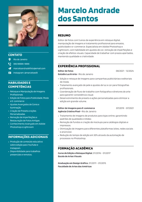 modelo de currículo para editor de fotos