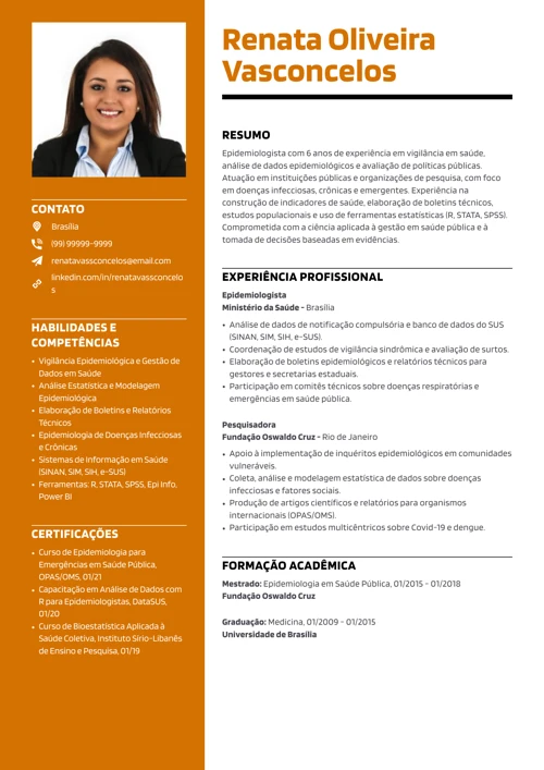 modelo de currículo de epidemiologista