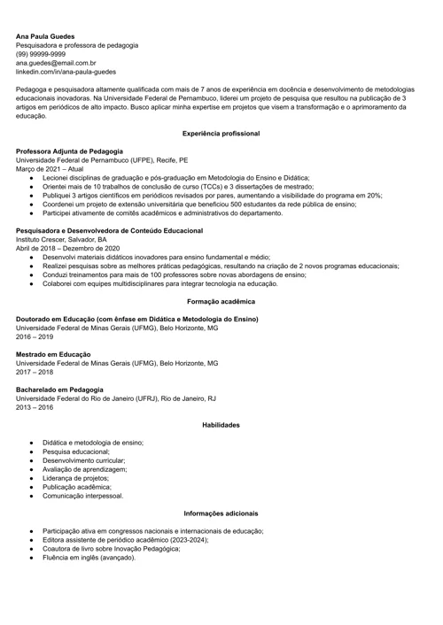 exemplo de currículo com escolaridade