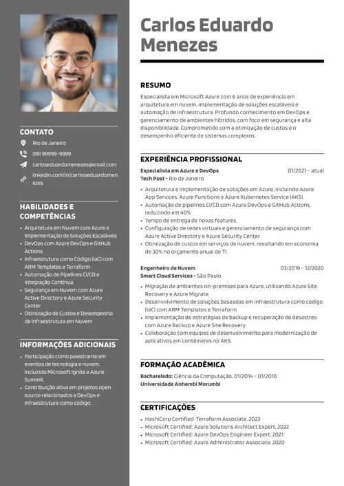 modelo de currículo de especialista em azure