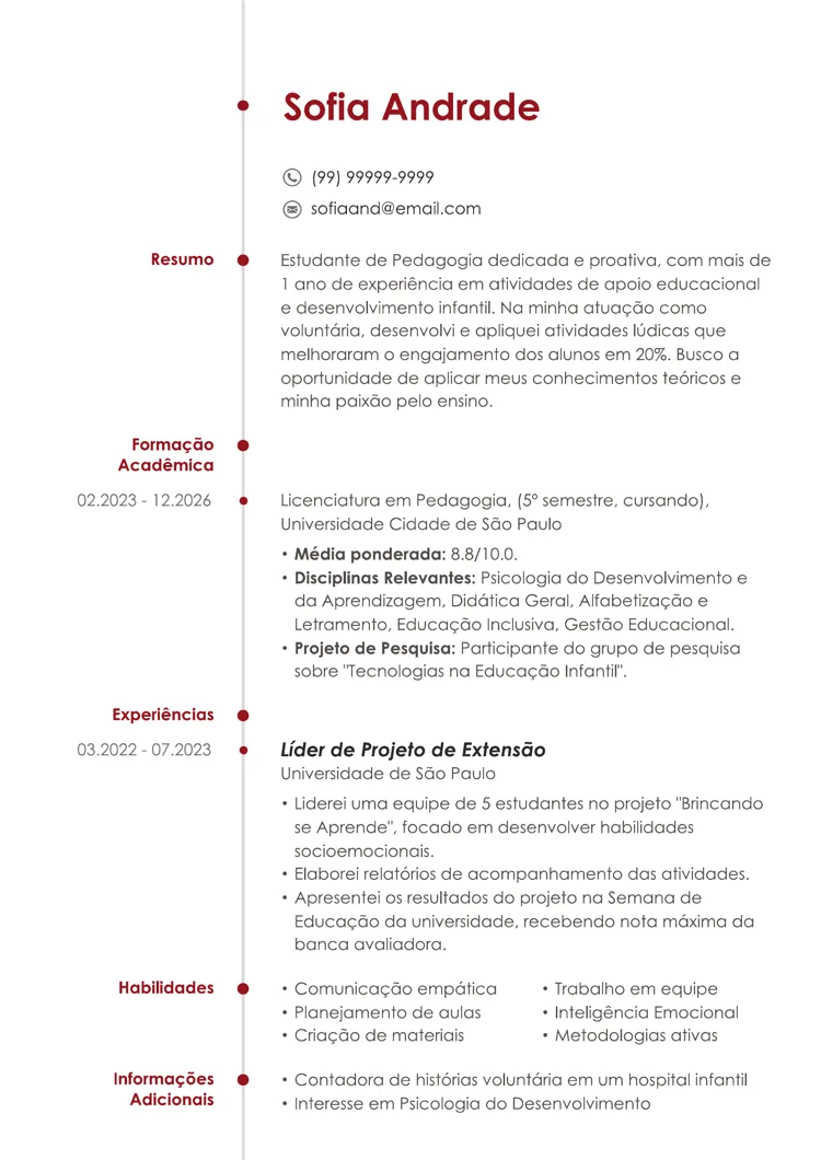 modelo de CV para estágio com linha do tempo