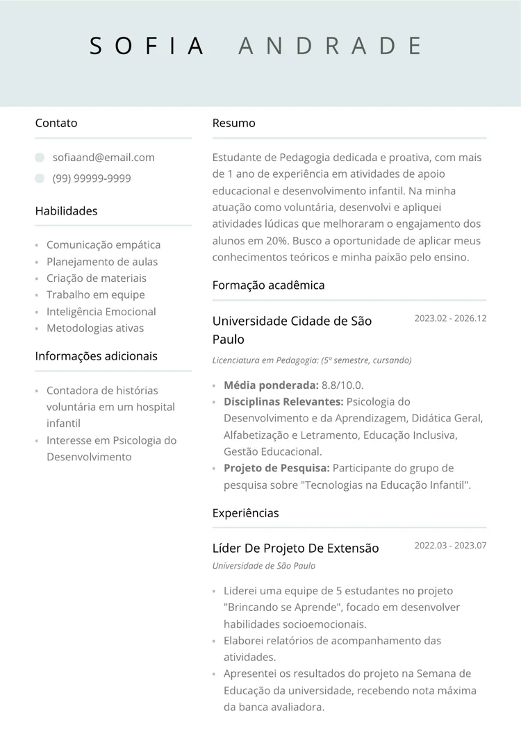 modelo para currículo de estágio simples