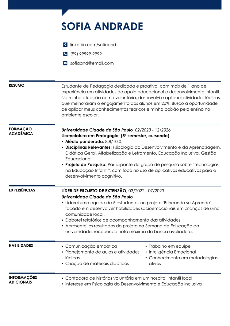 modelo de currículo para estágio