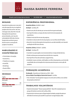  Exemplo de currículo de arquiteta
