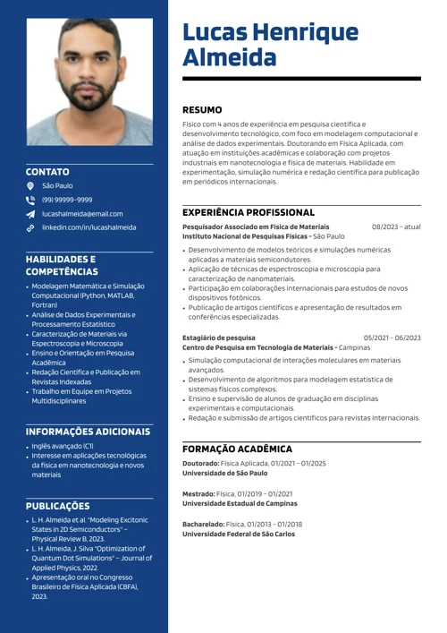 currículo de físico com modelo pronto