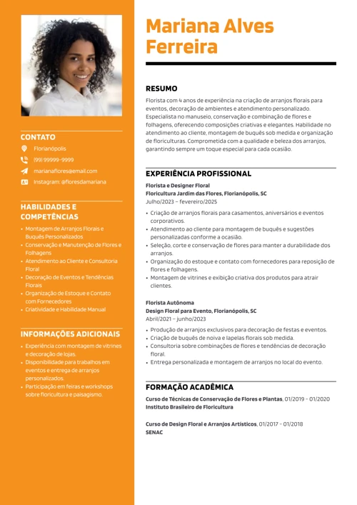exemplo de currículo de florista