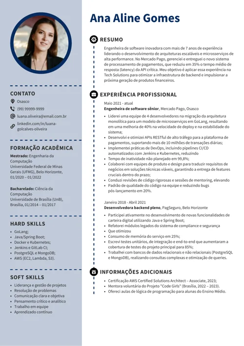 exemplo de currículo com frases sugeridas pelo gerador da LiveCaree