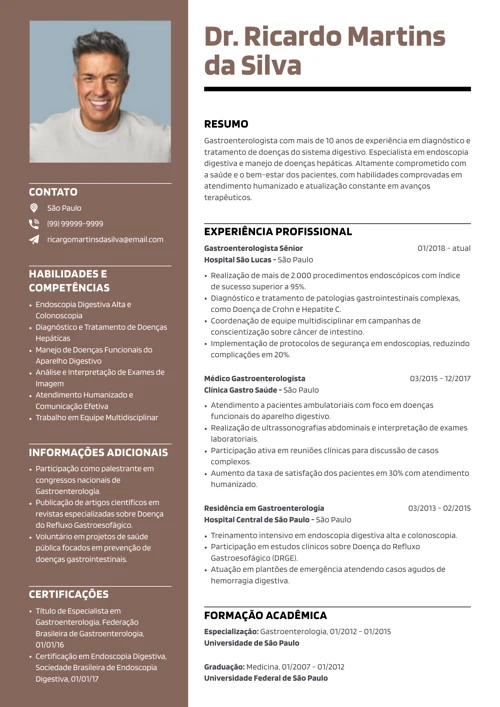 modelo de currículo para gastroenterologia