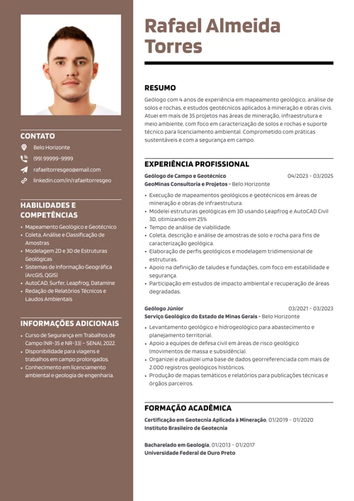 exemplo de currículo de geólogo feito no gerador online