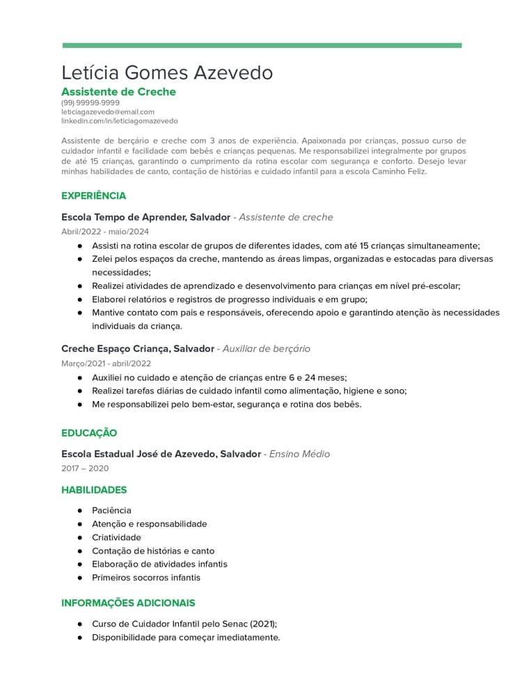 template currículo Google Docs Verde-hortelã