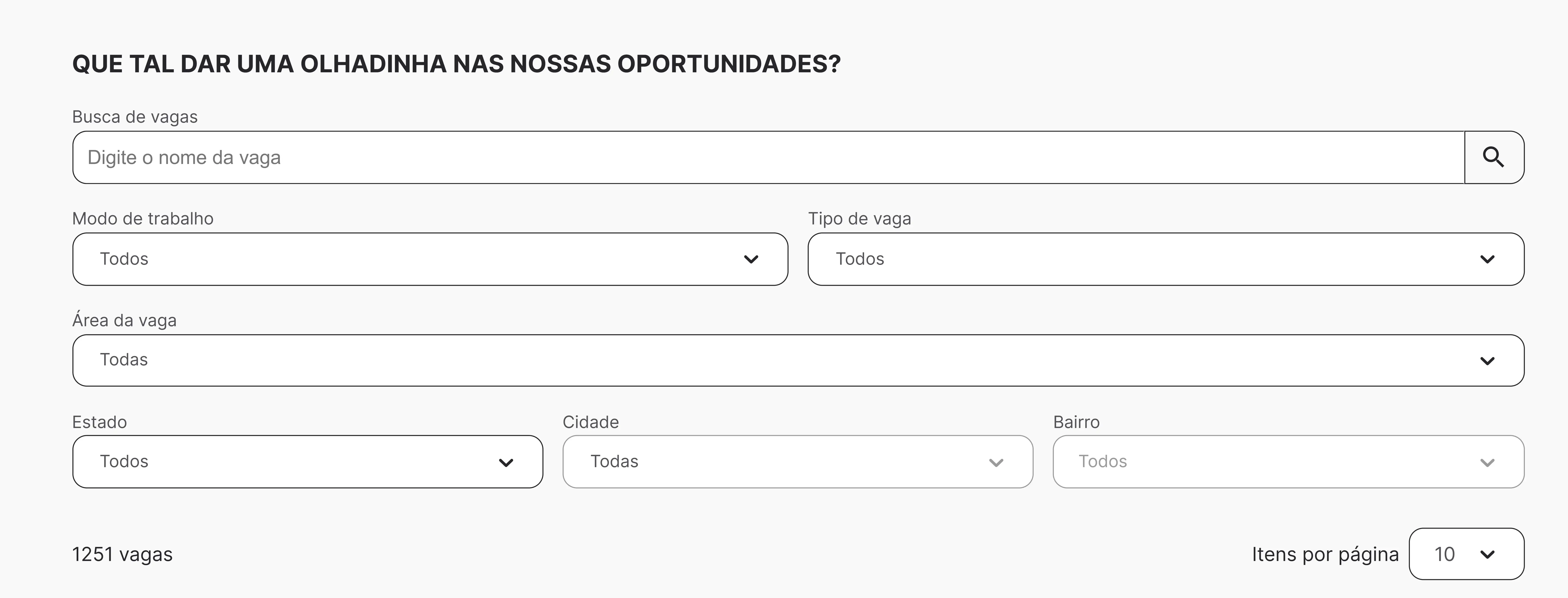 pções de filtro na página de vagas de emprego da Hapvida